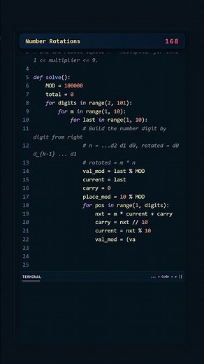 Project Euler #168: Number Rotations | Python #coding #python #programming
