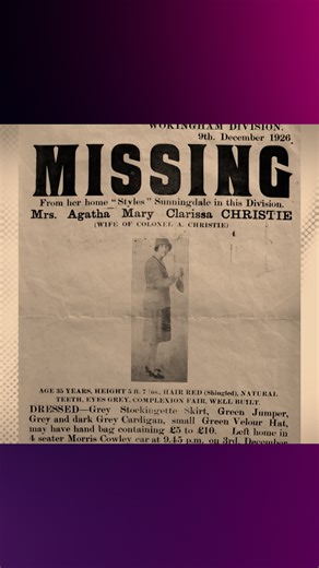 BBC Arts on Instagram: "#OnThisDay in 1976, novelist Agatha Christie died of natural causes at her house in Oxfordshire. 50 years earlier, in 1926, the famous writer made headlines around the world when she mysteriously disappeared for ten days.⁣ ⁣ The search for Christie involved 1,000 police officers and 15,000 volunteers, after her car was found abandoned above a chalk pit in Surrey. Lucy Worsley investigated the case for her three-part series on Agatha Christie - 'a life as dramatic as her w