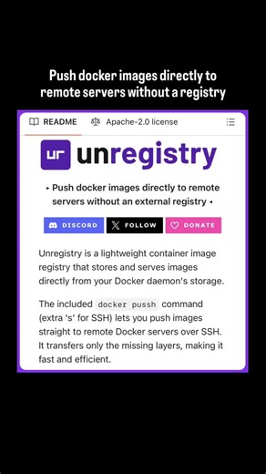 Github Projects on Instagram: "Push docker images directly to remote servers without a registry. Explore it here: https://www.opensourceprojects.dev/post/755157f7-ff9c-4025-a86e-c726757099ce"
