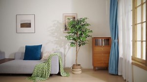 DR.Planzen 6 feet Artificial Ficus Tree, Tall Lifelike Greenery with Natural Wood Trunk for Living Room, office floor and corner decor