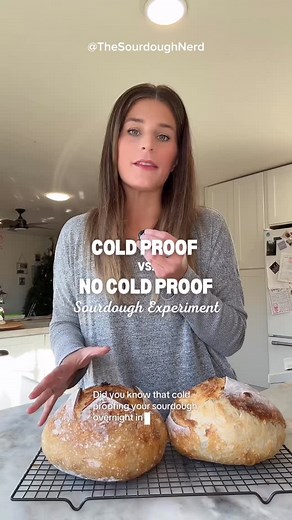 Brynn Stits on Instagram: "Sourdough Baking Experiment: Cold Proof vs. No Cold Proof Cold proofing your sourdough overnight in the fridge is totally optional! You can always bake the same day. ❄️ What Cold Proofing Does: - Gives your dough more flavor - Helps your loaf hold its shape - Makes scoring easier (especially decorative scoring) - Supports better digestion by giving fermentation more time - Lets you bake on your timeline Cold proofing is just a tool, not a mandatory step. Have fun, expe