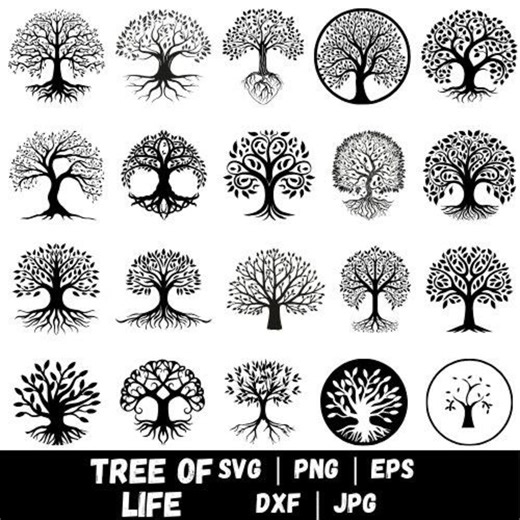 Tree of Life Bundle Design SVG PNG, Tree Silhouette Clipart, Spiritual Home Decor, Family Tree, Cricut, Instant Download