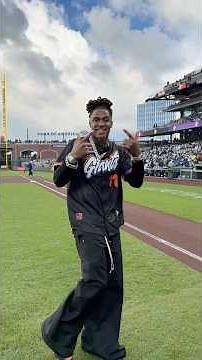 We mic’d up San Francisco 49ers wide receiver Demarcus Robinson before he threw the first pitch 🎤