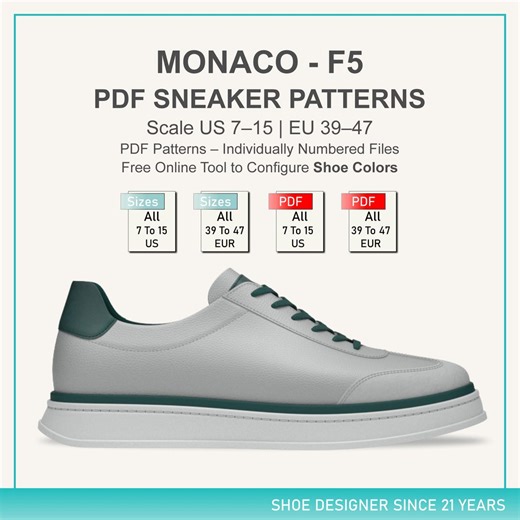 Men’s Sneaker Pattern PDF | Minimalist Sneaker | US 7–15 | EU 39–47 (monaco F5) - Etsy