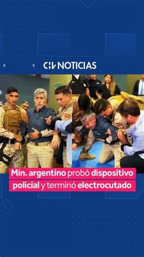 Chilevisión Noticias on Instagram: "🇦🇷 El ministro de Seguridad de Córdoba, Juan Pablo Quinteros, protagonizó un insólito durante la presentación del nuevo equipamiento para la policía provincial. ⚡️ La autoridad se ofreció como voluntario para probar el guante G.L.O.V.E. CD3, un dispositivo de bajo voltaje diseñado para la inmovilización momentánea, y el resultado fue inmediato: cayó de rodillas ante todos los asistentes. 🗣️ “Es muy efectivo, no se aguanta”, reconoció Quinteros tras recupera