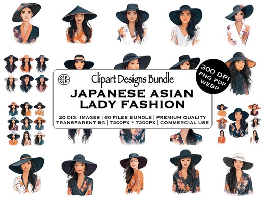 Japanese Woman Hat Fashion Clipart, Body View, Sublimation, Sticker, Cutout, DIY Crafts, Transparent Instant Download Commercial Use, PNG - Etsy