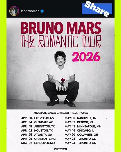 🔥 2026 Concert Bruno Mars Tour Schedule: Celebrity Gossip + Pop Music News Tea