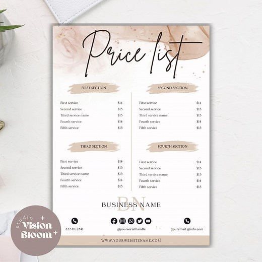 Editable Price List Template | Printable Price List for Business | Price List Design | Service Pricing Sheet Template | Aesthetic Business - Etsy