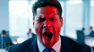 Angry Mad unhappy businessman feeling annoyed turning red. Angry businessman having problems.. Male frustrated about work,coworkers,employee in office 4k