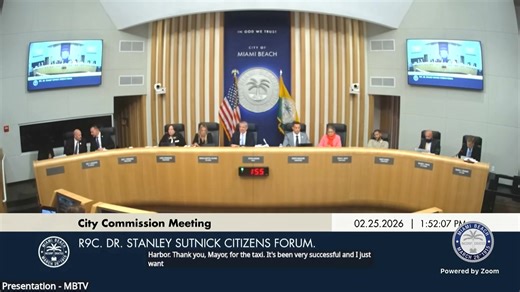 City Commission Meeting 2.25.2026 pt 2 To attend or participate via Zoom, please use the following link to join the webinar: To attend or participate via Zoom, please use the following link to join the webinar: https://miamibeachfl-gov.zoom.us/j/81392857671; or Dial: 1.305.224.1968 or 888.475.4499 (Toll Free) Webinar ID: 81392857671# Members of the public wishing to speak on an item during the meeting, must click the “raise hand” icon if using the Zoom app or press *9 on the telephone to “raise 