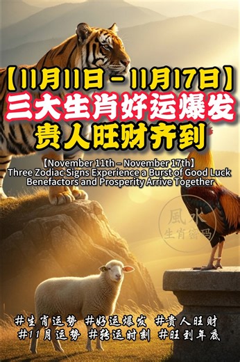 87K views · 3.6K reactions | 【11月11日–11月17日】好运爆发周来袭！ 这三大生肖迎来命中转机，贵人登场、财气翻倍！ 无论事业、感情还是偏财运，全线飙升！ 把握这股旺势，顺势一冲，好运挡都挡不住！✨ #生肖运势 #好运爆发 #贵人旺财 #11月运势 #转运时刻 #旺到年底 #生肖運勢 #好運爆發 #貴人旺財 #11月運勢 #轉運時刻 #旺到年底 | 风水生肖密码 | Facebook
