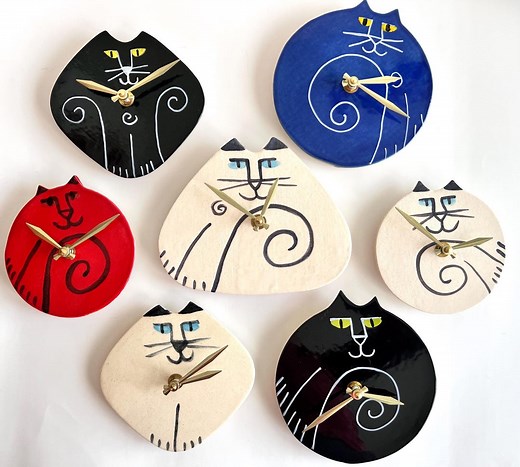 Wall Clock: Handmade Cat Time, Whimsical Pottery for Kitty Lover, Playful Ceramic Wall Decor - Etsy