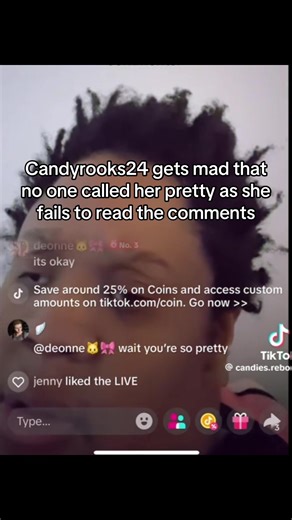 candyrooks24 gets mad that no one called her pretty as she fails to read the comments #candyrooks24 #viral #trending #lolcow