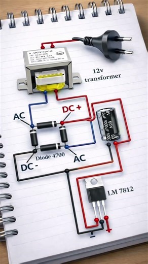 🤔12V Regulated Power Supply Circuit | AC to DC using Transformer, Bridge Rectifier &LM7812#12vmotor