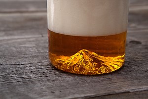 The Oregon Pint, A Custom-Blown Pint Glass Featuring a 3D Model of Mt. Hood Rising From the Base
