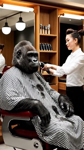 Gorilla Gets a Fresh Haircut at the Barbershop 😂✂️ | Unreal but Realistic!#aivideo #trending #reels