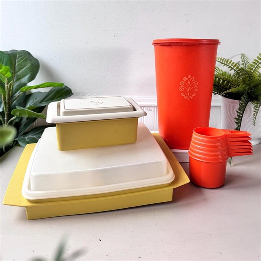 Vintage 1970s Tupperware Kitchen Storage Set of 14, MCM Mid Century Egg Keeper, Butter Dish Canister, and Measuring Cups - Etsy