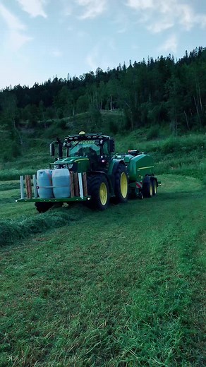 John Deere C41R Hay Processing in Green Fields