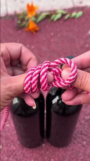 Tie two bottles of red wine with a rope