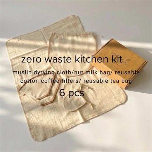 Zero Waste Kitchen Starter Kit | Set of 6 Pcs | Unbleached Cotton Eco Friendly Gift - Etsy UK