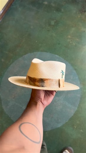 Custom Panama Straw Fedora with a beaded turquoise palm tree motif. If you’d like to have a hat made, visit our website and book an appointment to get started. | Zito Hat Co.