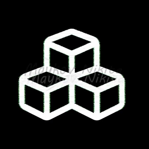 Icon cubes is distorted. Glitch. Noise, chromatic aberration, geometric distortion. Transparent b...