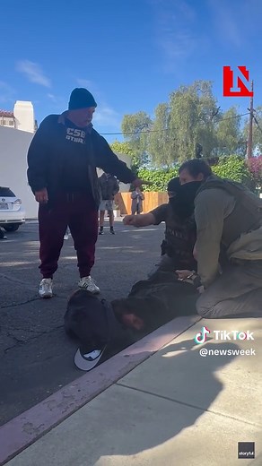 Dramatic footage captured the moment ICE agents pepper-sprayed and pushed an 80-year-old man to the ground in #SantaBarbara, California, as he was confronting them about the arrest of a young man, who was shown pinned to the ground. #news #newsweek #ICE