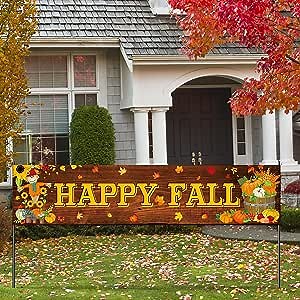 Tatuo Large Happy Thanksgiving Fall Welcome Banner Autumn Banner Fall Maple Outdoor Decorations Pumpkin Hanging Banners Sunflower Front Porch Holiday Porch Decor for Home Door Outdoor