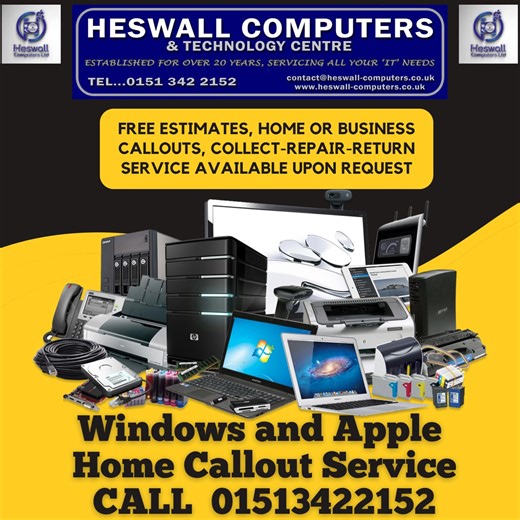 WORKING FROM HOME WITH NO IT SUPPORT?? We repair, setup, upgrade, protect and backup both windows and apple computers, keeping them running perfect for you. We also offer a home or work place callout service, over 25 years of experience is available to you to solve whatever IT issues you may have, call 01513422152 to book a time that suits. We take your privacy and data very seriously and can help solve many common email, password, printer, data, wifi and computer problems. WE HAVE MOVED TO NEW 