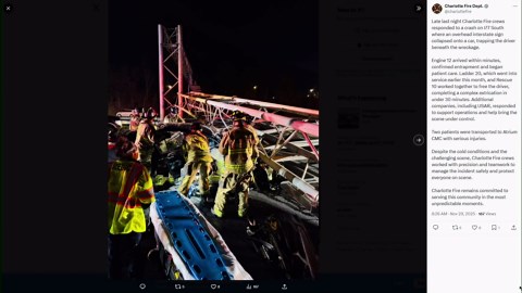 2 seriously injured after interstate sign collapse on I-77 South