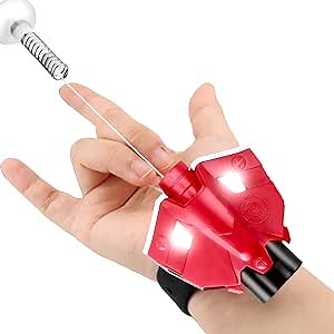 Spider Web Shooters Real Silk Launcher Wrist with Magnetic Sensor Light - Can Grab Objects, Realistic Cool Gadgets Stuff Fun Superhero Role-Play String Toys for Kids Boys Men Birthday Gifts (Red)