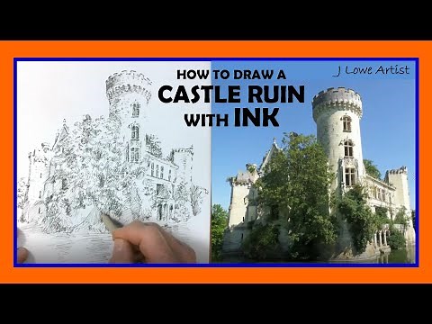 HOW TO DRAW A CASTLE RUIN WITH INK: Pen and Ink Drawing Tutorial for Beginners