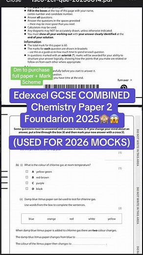 Edexcel GCSE Combined Science Chemistry Paper 2 Foundation 2025 😱🤯