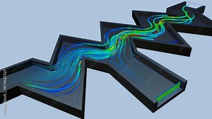 CFD simulation Computational fluid dynamics - zigzag 30 degrees airflow simulation
