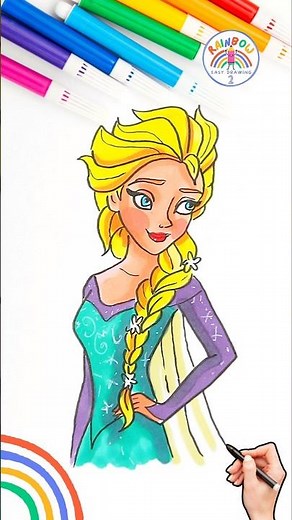 Elsa FROZEN | Elsa FROZEN Drawing Easy Tutorial 🌈👸🏼 #disney #FROZEN #princess #elsa #shorts