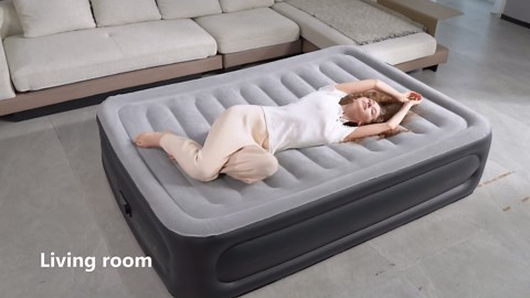 VOSSER Twin Air Mattress with Built in Pump,18''Inflatable Mattress 2 Mins Self-Inflation/Deflation,XL-Long Blow up Mattress Thicker,Flocked Top Air Bed with Storage Bag for Home, Camping & Guests