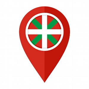 flat map marker icon with basque flag isolated on white background