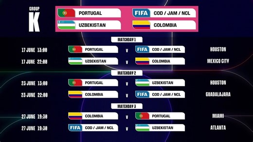 Veja as datas e horários dos jogos do grupo K da Copa do Mundo de 2026