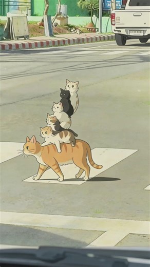 Mommy Cat Leads Kittens Across the Street 🐱Comment your favorite kitten❤️ #animals #cats #shorts