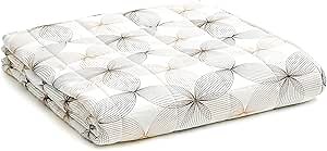 YnM Bamboo Weighted Blanket — 100% Cooling Bamboo Viscose Oeko-Tex Certified Material with Premium Glass Beads (Khaki Flower, 60''x80'' 25lbs), Suit for One Person(~240lb) Use on Queen/King Bed