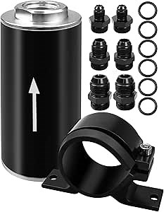 10 Micron Inline Fuel Filter with 50mm Mounting Bracket and 6AN 8AN 10AN Adapter for Gasoline Diesel E85 Ethanol Fuel (Red)