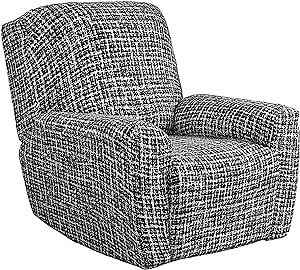 Stretch Recliner Chair Covers, 4-Piece Recliner Slipcovers Print Lazyboy Recliner Cover Soft Spandex Reclining Chair Couch Cover Furniture Protector with Pocket (Black)