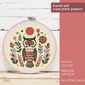 Scandi Owl Cross Stitch Pattern: Floral Design (PDF Pattern) - Etsy