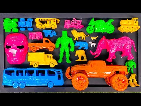 Cleaning toy cars, SUVs, anomalies, monster cars, racing motorbikes, avengers, animals