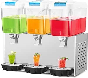ROVSUN 14.4 Gal/54L Commercial Beverage Dispenser, 18L X 3 Tanks Commercial Juice Dispenser Cold Drink Dispenser Stainless Steel with Thermostat Controller for Home Restaurant Bar Party 110V/60HZ