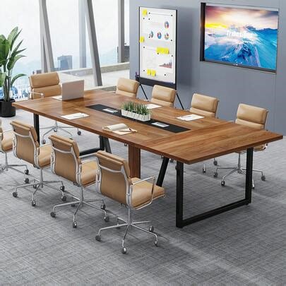 8FT Conference Table For 10 People, Large Meeting Table With Cable Management, E1 Grade Board Metal Legs, Easy Assembly Multi-Purpose Training Boardroom Table For Office Conference Room, Black&Walnut | SHEIN