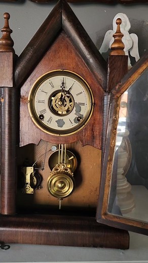 Antique wooden clock with 2 keys $195 #antiquewoodenclock | The Garage & The Garage Girls - Antiques, Suffern, NY