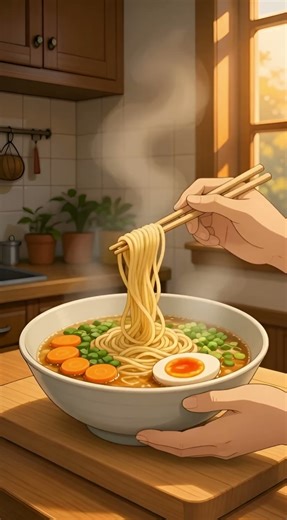 Cooking Ramen Like a Ghibli Movie 🍜✨ | Cozy Anime Kitchen #Shorts