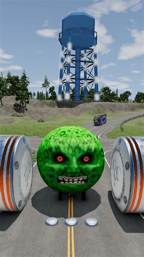 Long Capsule Bus vs Hydraulic Bollard Crash - BeamNG.drive