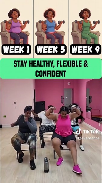 No floor moves. No pressure. Just fun & results ✨ Chair dancing is our new favorite therapy 💃 👉 Link in bio #DanceWorkout #ChairDance #BodyPositiveFitness #Over50Fitness